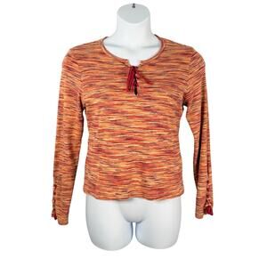 Lucky Brand Top Womens XL Orange Red Stripe Cotton Lace Up Neck Cuffs Y2K